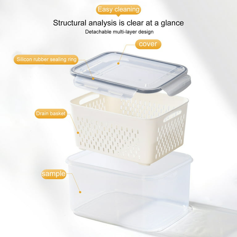 77L Food Storage Container, (3-pack) Plastic Food Containers with Removable Drain Plate and Lid, Stackable Portable Freezer Storage Containers - Tray