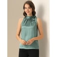thumbnail image 2 of DARING DIVA Bow Tie Neck Solid Work Blouse Top S Pea Green, 2 of 6