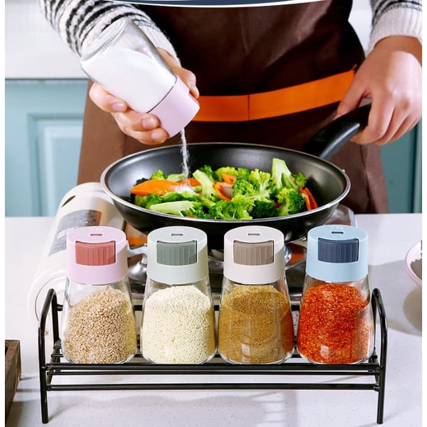 Mejor dispensador de especias de cristal con control por botón de 0,5 gramos para cocina, barbacoa y camping