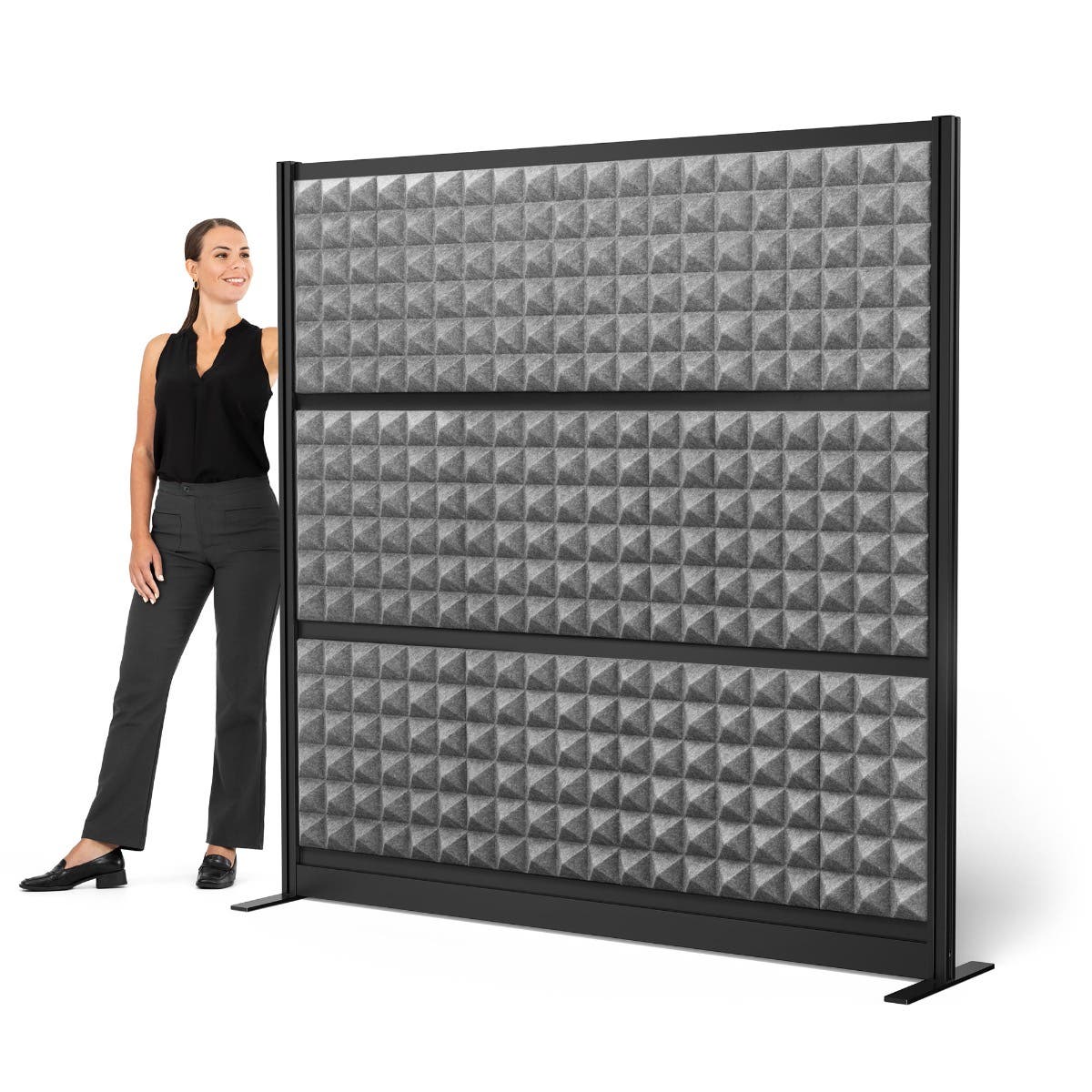 Luxor Studio Modular Wall Room Divider, 70" x 70", Black Frame, Freestanding