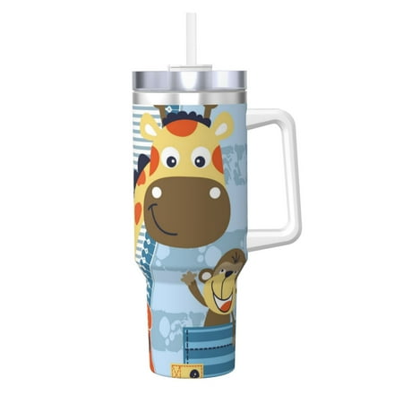 

Goofa Giraffe Come Out From Zipper Print 40oz Ice Bully With Handle And Straw Stainless Steel Vacuum Insulated Cup And 2 In 1 Straw Lid