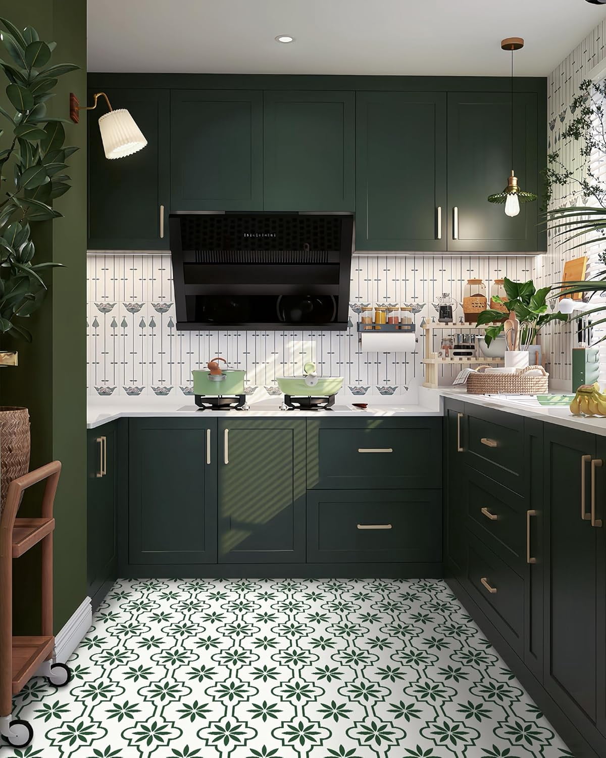 MORCART Peel and Stick Floor Tile, Vinyl Flooring Waterproof, DIY Flooring for Bathroom, Kitchen, Fireplace, Pet House, Stairs, Bedrooms, Wall (20PCS,7.87" x 7.87",Green)