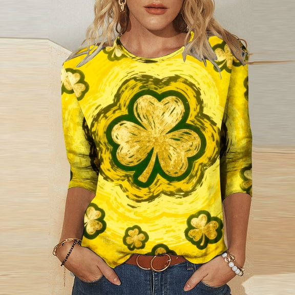 HOMBOM Womens Spring St.Patricks Day Shirts Irish Graphic Tees Basic Green Animals Print Crewneck Tshirts for Ladies 3/4 Sleeve