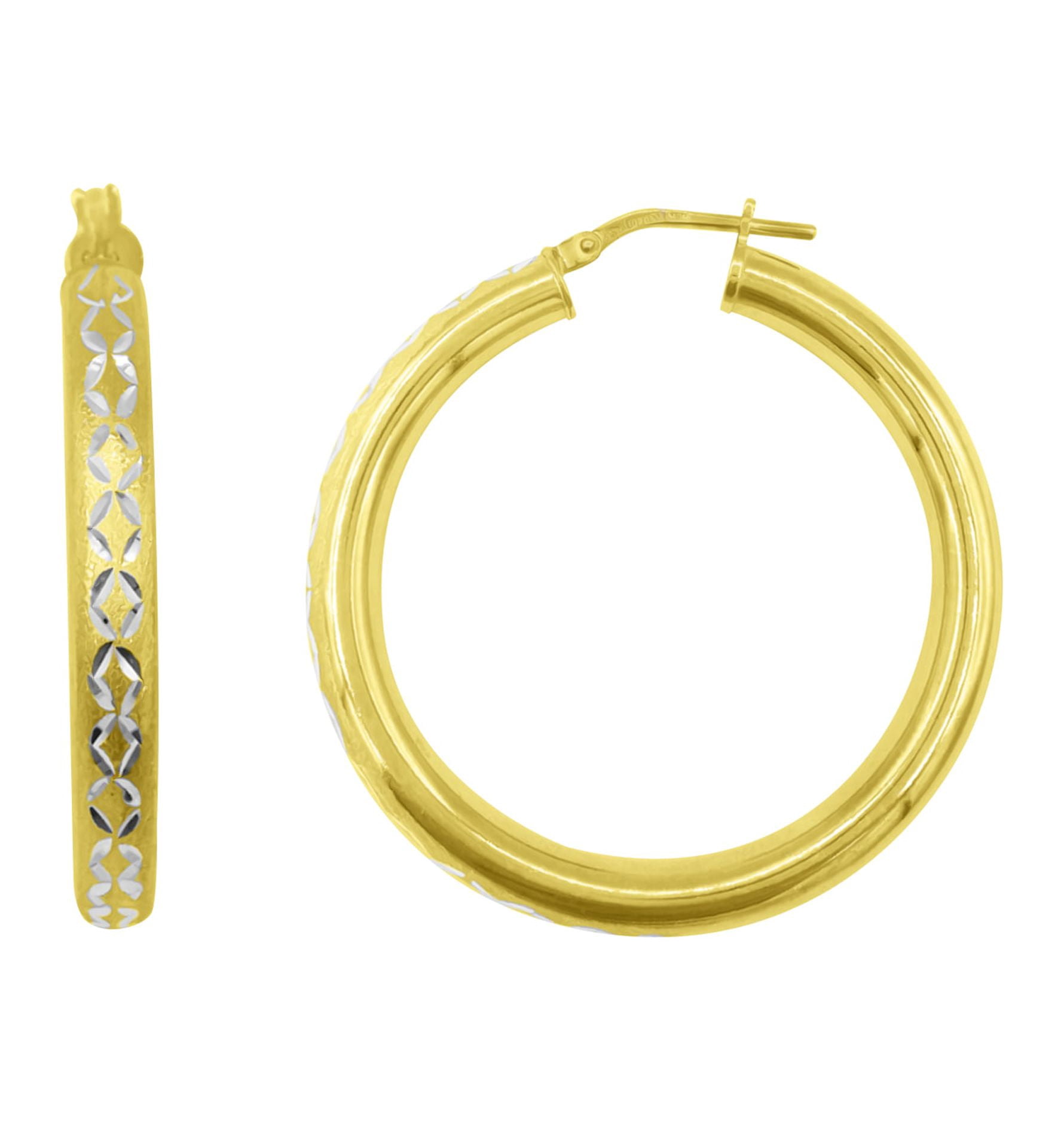 Brilliance Fine Jewelry Women's 14K Gold Plated Sterling Silver Diamond Cut Satin Finish Tube Earrings