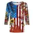 thumbnail image 5 of JOANKDMI Women's American Flag Shirts 3/4 Sleeve 4th of July Independence Day Crew Neck Tops Patriotic Holiday Festival Fashion T Shirts, 5 of 7