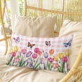thumbnail image 4 of Tulips Spring Floral Pillow Covers, Linen Long Throw Pillow Case, Pink Plaid Flowers Butterfly Pastoral Holiday Pillow Protector Decorative Cushion Cover for Living Room/Bedroom 20" x 26", 4 of 8