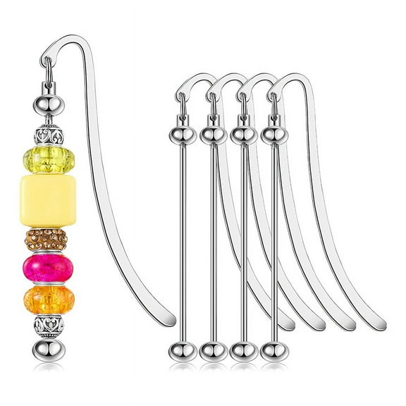4 PCS Beaded Bookmarks DIY Metal Blank Strip Bookmarks Beaded Modern Bookmark Craft Jewelry Pendant Ornaments Gifts
