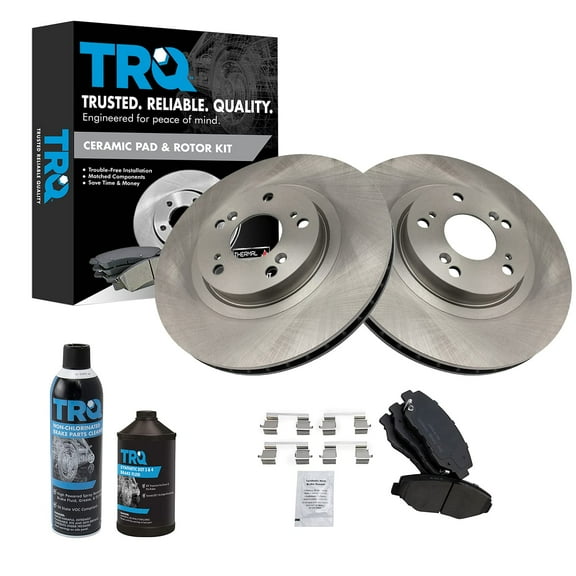 TRQ Front Ceramic Brake Pad & Rotor Kit w/Chemicals for 05-06 Honda CR-V CRV BKA17313