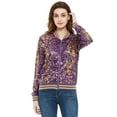 thumbnail image 4 of Women's Striped Metallic Sequin Varsity Jacket Color: Purple And Gold Size: LARGE, 4 of 7