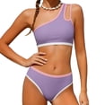 thumbnail image 2 of EliteGoogv Bikini Sets For Girls One Shoulder Padded Color Block Two Piece Swimsuit Summer Beach Pool Swimwear Purple, 2 of 6