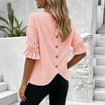 thumbnail image 6 of ClodeEU Women's Striped 3/4 Sleeve Blouse with Back Button ,Casual Loose Fit Shirt Pink,Women's Plus S, 6 of 8