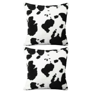 Ambesonne Cow Print Fluffy Throw Pillow Cushion Cover, Animal Cow Hide Pattern Doodle Cartoon Drawing Farming Husbandry, Decorative Square Accent Pill
