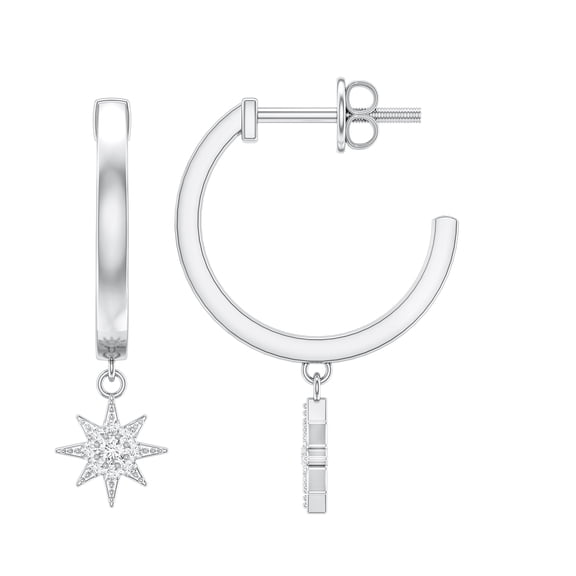 Rosec Jewels Real Diamond Star Drop Earrings for Women (HI-SI Grade) - Half Hoop Drop Earrings - Ready to Gift with Jewelry Box, 925 Sterling Silver