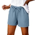 thumbnail image 5 of JFGHDG Womens Drawstring Shorts Summer Elastic Waist Casual Lightweight Cotton Beach Vacation Lounge Shorts with Pockets Light Blue XS, 5 of 9