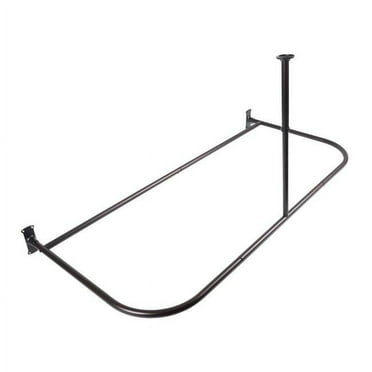 Rustproof Aluminum D-shape Shower Rod with Ceiling Support, Oil Rubbled Bronze - 60 in.
