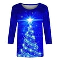 thumbnail image 4 of Womens Tops Casual Round Neck Christmas Print Three Quarter Sleeve Versatile Blue Tshirts for Women XXXXL, 4 of 5