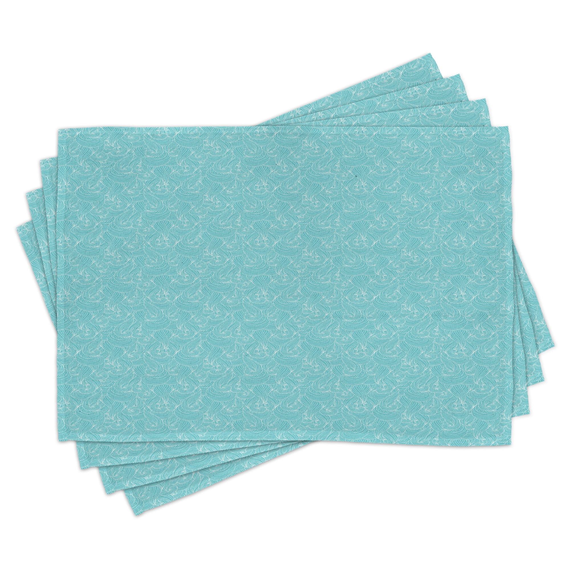 Turquoise Place Mats Set of 4, Abstract Ocean Waves Pattern Summer