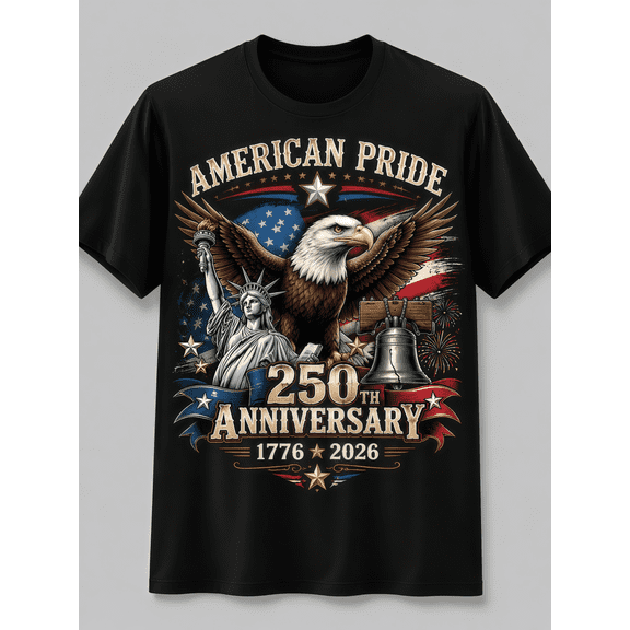 American Pride 250th Anniversary 1776-2026 T-Shirt Bald Eagle Statue of Liberty Liberty Bell USA Flag Vintage Patriotic Short Sleeve Tee for Men Women