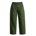 thumbnail image 5 of Women's Straight Leg Capri Pants Elastic Waist Cotton Blend Lounge Army Green Loose Fit Cropped Pants with Pockets Size 2XL, 5 of 6