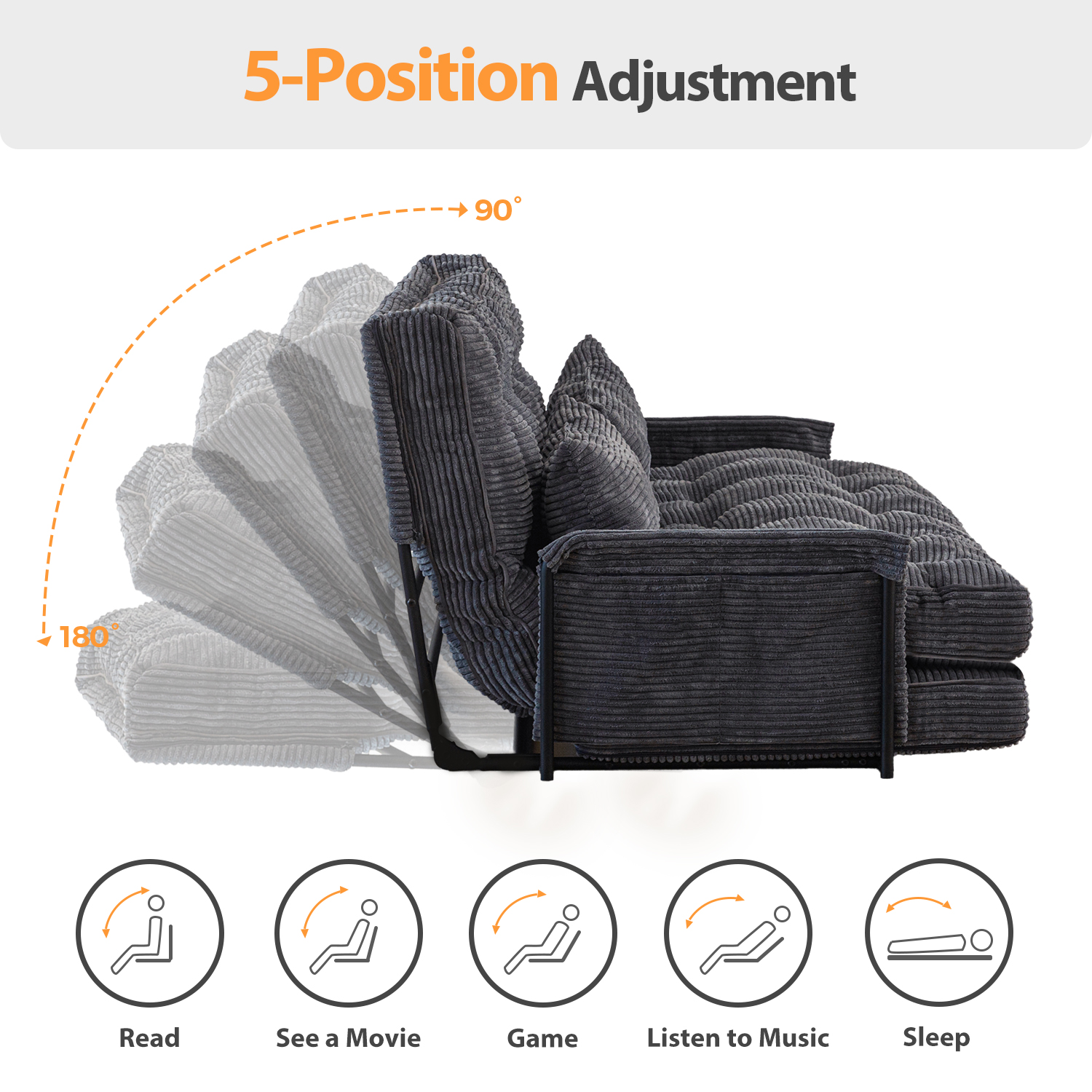 GOODONE Convertible Floor Sofa,Bean Bag Sofa with Pillows,Multifunctional Lazy Sofa with Pillows,Adult Reading Chair,Suitable for Bedroom or Living Room,DGrey,Loveseat