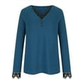 thumbnail image 7 of Long Sleeve Shirts for Women Floral Lace Trim V Neck Button Tunic Tops Solid Casual Basic Dressy T Shirts Blouses, 7 of 7