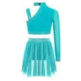 thumbnail image 2 of TiaoBug Kids Girls Ballet Lyrical Dance Outfits Shiny Rhinestones Crop Top and Skirt 2-Piece Set Blue Green 6, 2 of 5