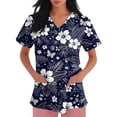 thumbnail image 2 of ASDFVBKG Scrubs Top for Women Short Sleeve V-Neck Working Top with Pocket Floral Print Plus Size 2026 Casual Workwear Scrub Top Navy M, 2 of 4