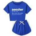 thumbnail image 1 of Ediodpoh Girls Casual Set Summer Children Kid Boys Girls Soft Short Sleeve Shirt Top Blouse and Shorts Casual 2 Piece Outfit Set Outfit for Kids Dark Blue 5-6 Years, 1 of 3