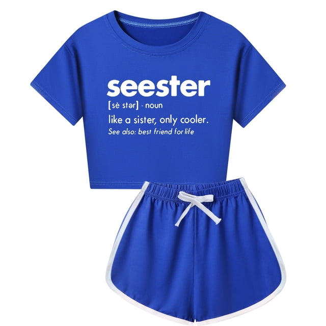 Ediodpoh Girls Casual Set Summer Children Kid Boys Girls Soft Short Sleeve Shirt Top Blouse and Shorts Casual 2 Piece Outfit Set Outfit for Kids Dark Blue 5-6 Years