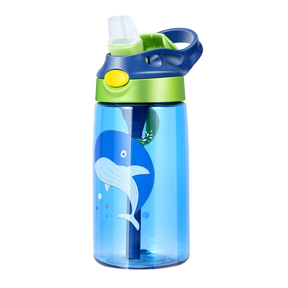 Heitepabg Kids Water Drinking Bottle BPA Free, Auto Push Button, Chug Lid, Carry Lightweight