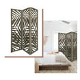 thumbnail image 4 of Sg-363 Tropical Leaf Design 3 Panel Wooden Papete Screen Room Divider - Grey, 4 of 4
