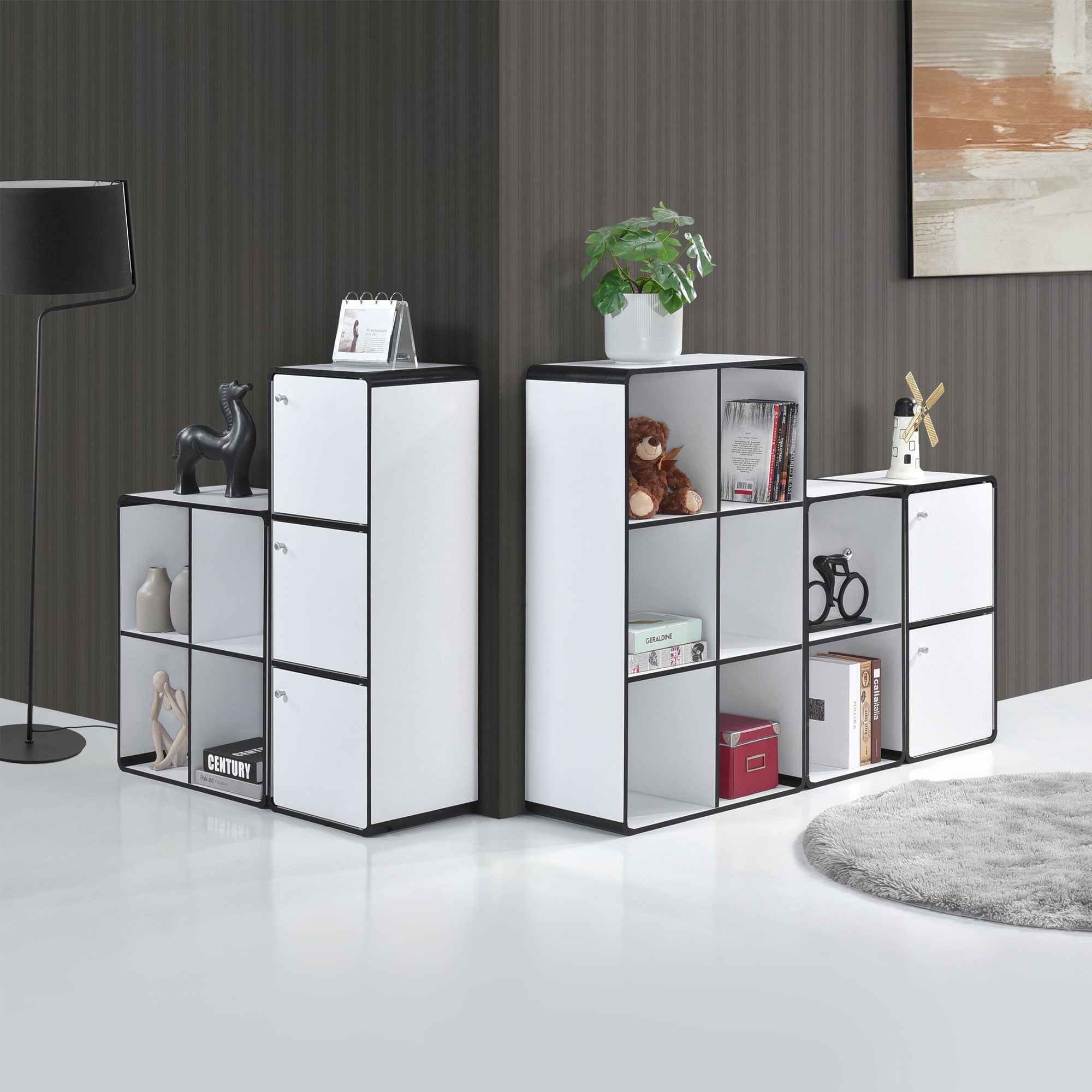 Kings Brand Furniture Dothan Wood 3-Cubed Closed Bookcase - Storage Shelf Organizer Bookshelf, White