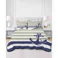 thumbnail image 3 of Striped Anchor Twin Size Down Alternative Comforter, Lightweight Comforter Quilt Bedding Set with Pillow Shams Navy Blue Nautical Sage Green Geometric All Seasons Bed Comforter Duvet Insert 68"x86", 3 of 7