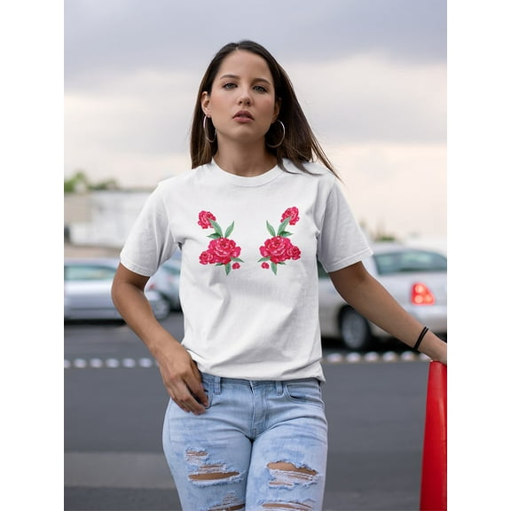 Cute Flower Graphic Women White T-Shirt, Female x-Large
