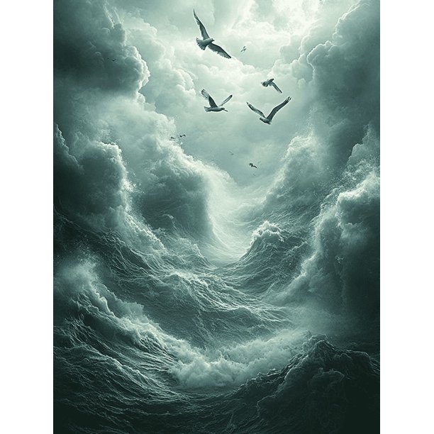 Qisvanset 12x16 Inch 2D Flat Framed Canvas Art, Bird Soar Stormy Cloud Moody Nature Serene Space Home Wall Decor