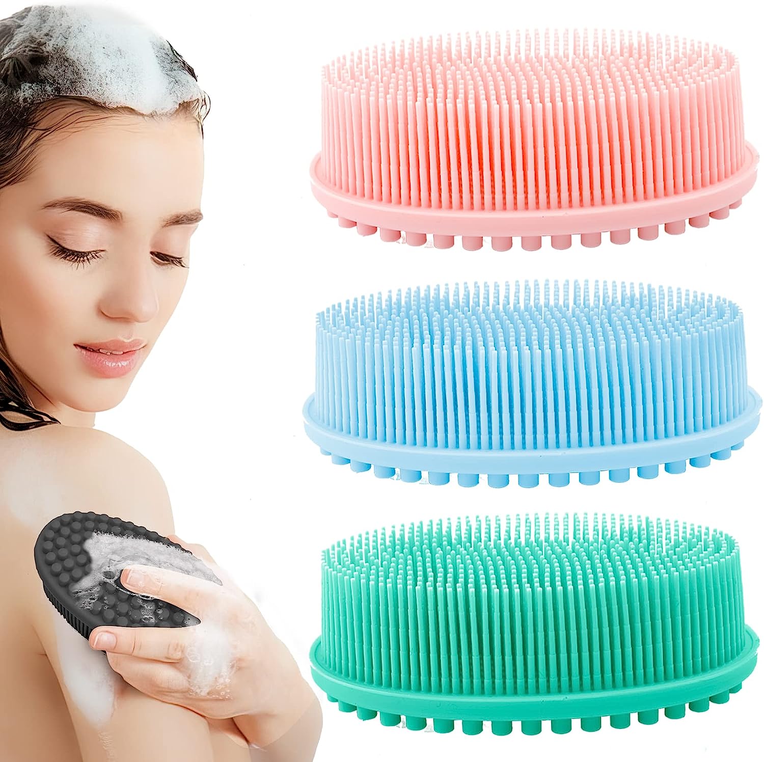 3 Pack Silicone Body Scrubber, Soft Silicone Loofah Exfoliating Body