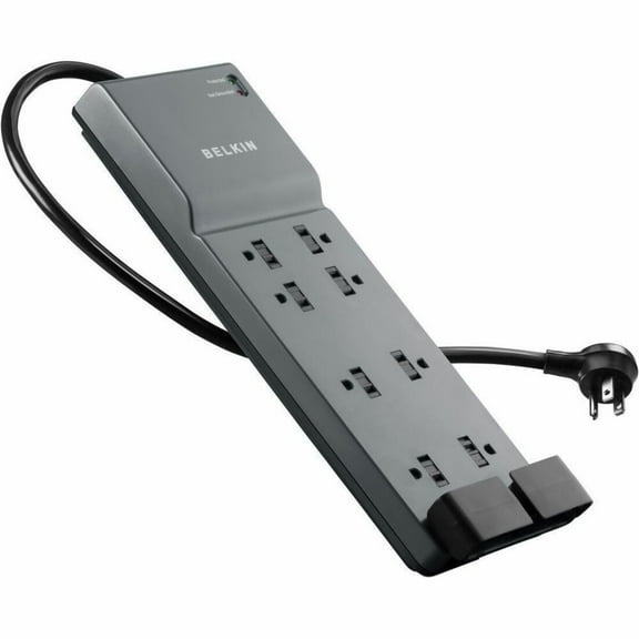 Belkin 8-Outlet Surge Protector, 6ft Cord, Right Angle Plug, 3550J, Telephone Protection, Grey (3-pack)