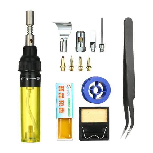 TFixol 13 in 1 13Pcs Soldering Iron Kit 26ml Full Electronics Set Pen Welding Tool Car Repairing Gas Soldering Self-igniting Torch Outdoors / Yellow Transparent