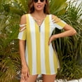 thumbnail image 3 of Yellow And White Vertical Stripes Womens Summer V Neck Zipper Top Short Sleeve T Shirt Off Shoulder Top Casual Classy Loose Shirts, 3 of 7