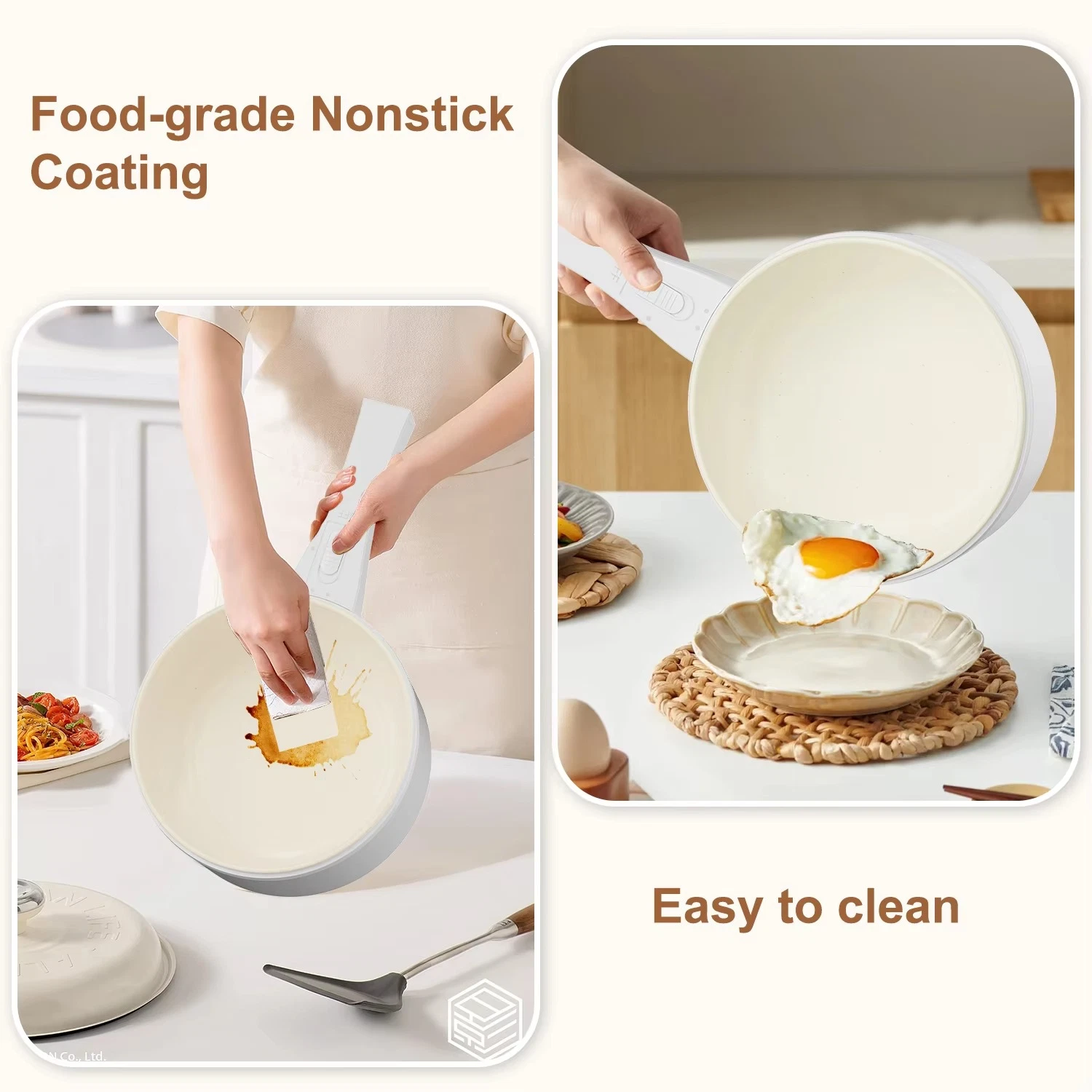Electric Hot Pot with Steamer, 2L Ceramic Glaze Non-stick Mini Electric Pot, Portable Electric Hot Pot for for Steak, Egg, Fried Rice, Ramen, Oatmeal, Soup with Dual Power Control,White