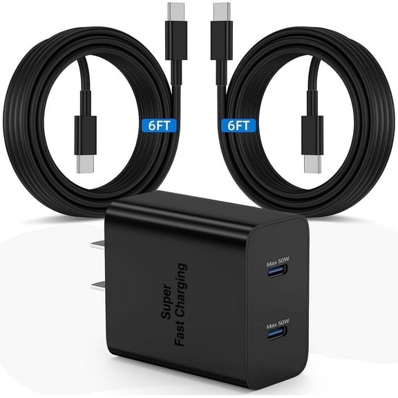45W Super Fast Charger Type C,Dual Port PD3.0 USB C Android Phone Charger Fast Charging Block with 2*6FT Cord Compatible with Samsung Galaxy S25  Plus/S24 /S23/S22 Ultra,iPhone 16/15