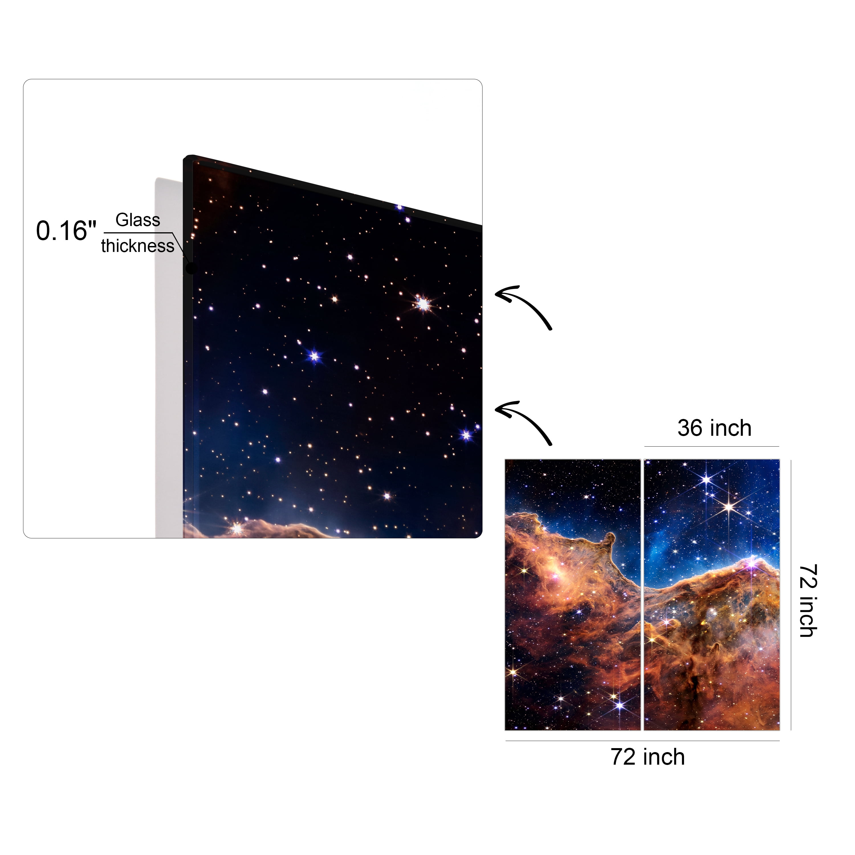 "Mountains of the Carina Nebula A & B" Frameless Reverse Printed Tempered Art Glass Wall Art