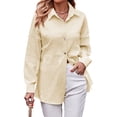 thumbnail image 4 of SLADYGLO Women Lapel Collar Button Down Long Sleeve Shirt, 4 of 7