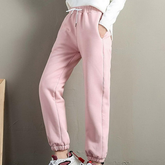 Pantalones para térmicos de invierno para mujer Pantalones gruesos elásticos de lana forrado Leggings Pantalón elástico , Rosa S S