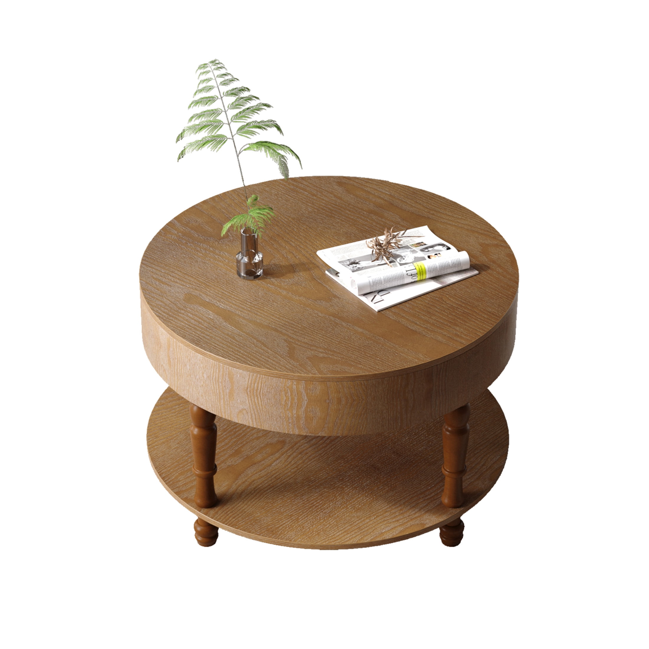 Noble House Coffee Table with Dual Storage for Living Room, 31.5" Modern Round Coffee Table with Storage and Hidden Compartment, Adjustable Leveling Feet, Walnut Brown