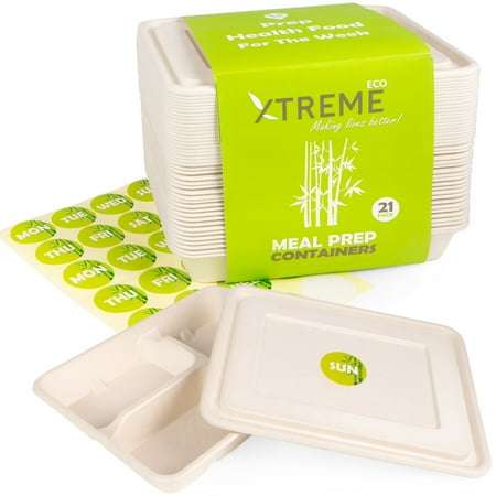 - Disposable Natural Fibers 21 day Pre-Meal Lunch Containers box Microwave Safe (Set of 21)