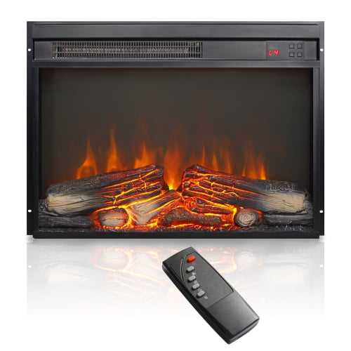 23" Electric Fireplace Insert, Ultra-Thin Heater with Log Set & Realistic Flame, Remote Control, Timer, Overheat Protection