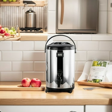 VAHIGCY Hot Beverage Dispenser | 10L Stainless Steel Thermal Container With Temperature Meter | Large Insulated Carafe with Spigot For Hot Tea, Coffee, Water, Beverage, Juice