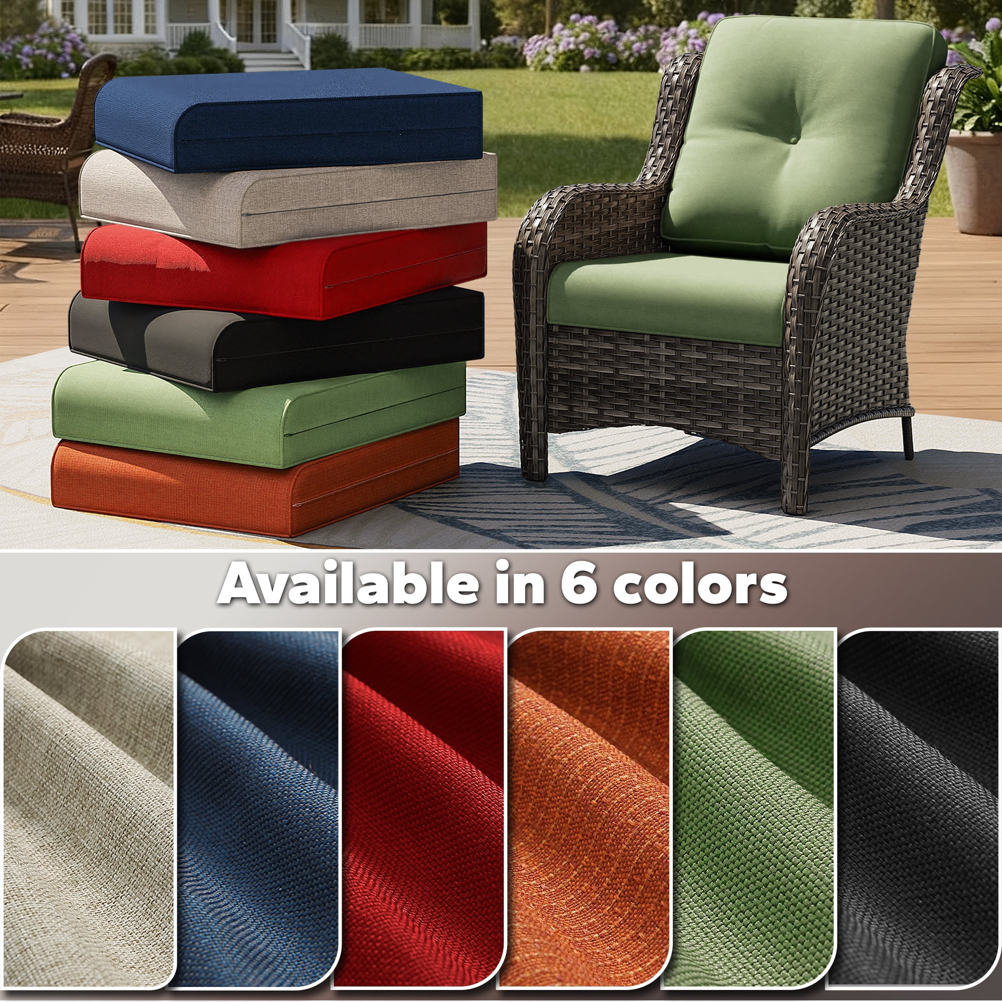 4 Inch Outdoor Cushions, Suitable for Patio Furniture, Water-Resistant & Fade-Resistant, 5 Sets, Green