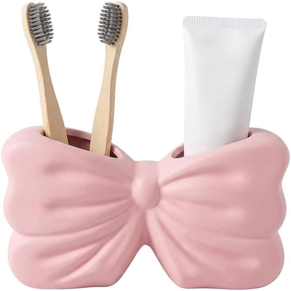 3D Printed 2-Slot Multi-Purpose Storage Organizer, Bow Shaped Toothbrush Holder in for Household Bathroom Kitchen Office Countertop Use